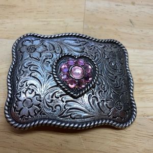 Nocona Silver Floral Heart Belt Buckle